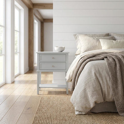 Urban Gray Nightstand, 2 Wood Drawers, Sturdy Construction for Bedroom Storage