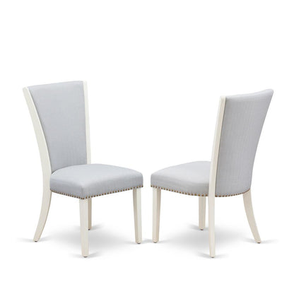 East West Furniture 9-Pc Dining Table Set Consists of 8 Dining Chairs with Upholstered Seat-Rectangular Rectangular Dining Table - Distressed Jacobean and Wirebrushed Linen White Finish
