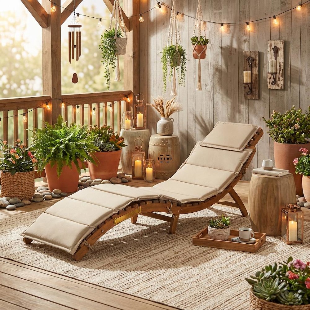 Oil-Treated Outdoor Lounge Chair with Weatherproof Wood and Comfortable Seating