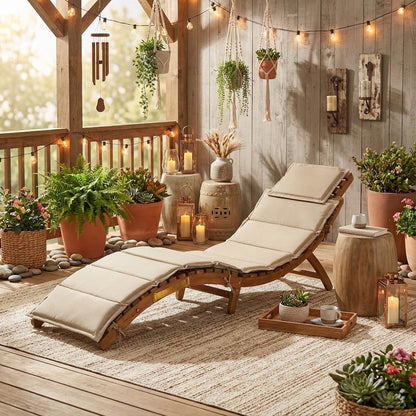 Oil-Treated Outdoor Lounge Chair with Weatherproof Wood and Comfortable Seating