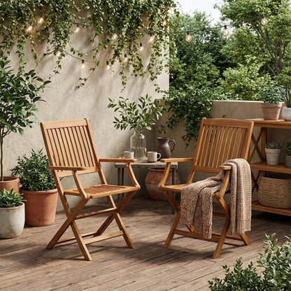 Wooden Patio Chair Set of 2 - Oil Finish, Durable and Comfortable Seating