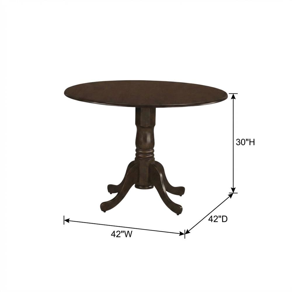 Saddle Brown Drop Leaf Round Table, Pedestal Base, Seats 4