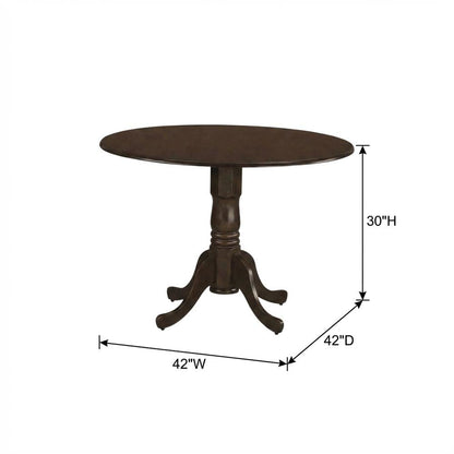 Saddle Brown Drop Leaf Round Table, Pedestal Base, Seats 4