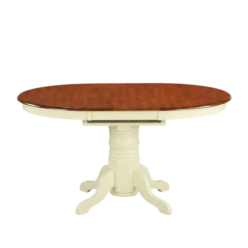 White Oval Pedestal Table, Butterfly Leaf Extension, Seats 6