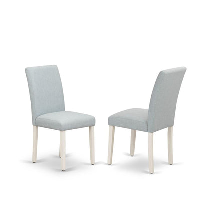 East West Furniture 7-Piece Dining Room Set Includes 6 Modern Chairs with Upholstered Seat and High Back and a Rectangular Dining Table - Linen White Finish