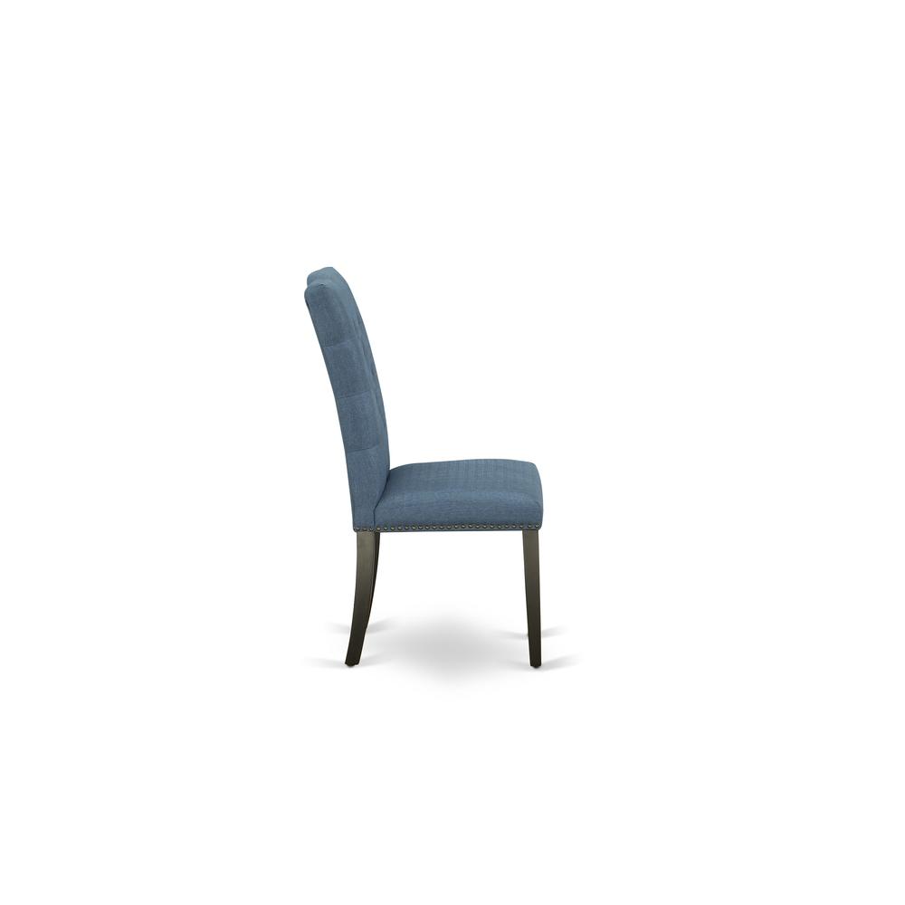 9-pc dining table set with Chair’s Legs and Mineral Blue Linen Fabric