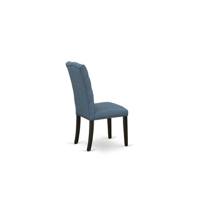 9-pc dining table set with Chair’s Legs and Mineral Blue Linen Fabric