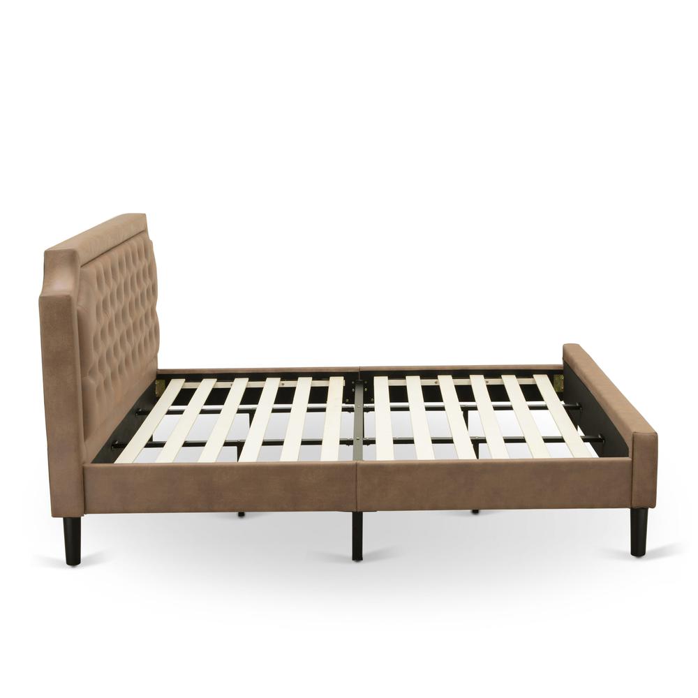 GB28K-2GA07 3-Piece Platform Bed Set with a Modern Bed and 2 Distressed Jacobean End Tables - Brown Faux Leather and Black Legs