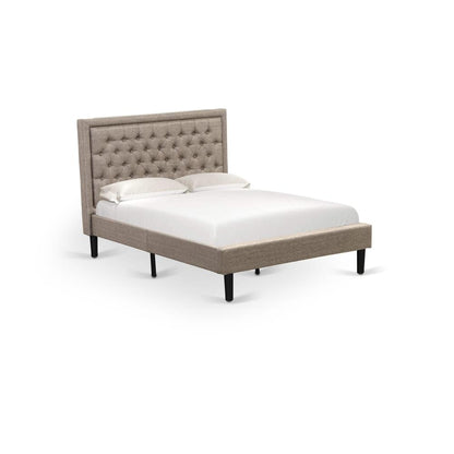 KD16F-1GA0C 2 Pc Full Size Bed Set - Platform Bed Dark Khaki Headboard with 1 Nightstand - Black Finish Legs
