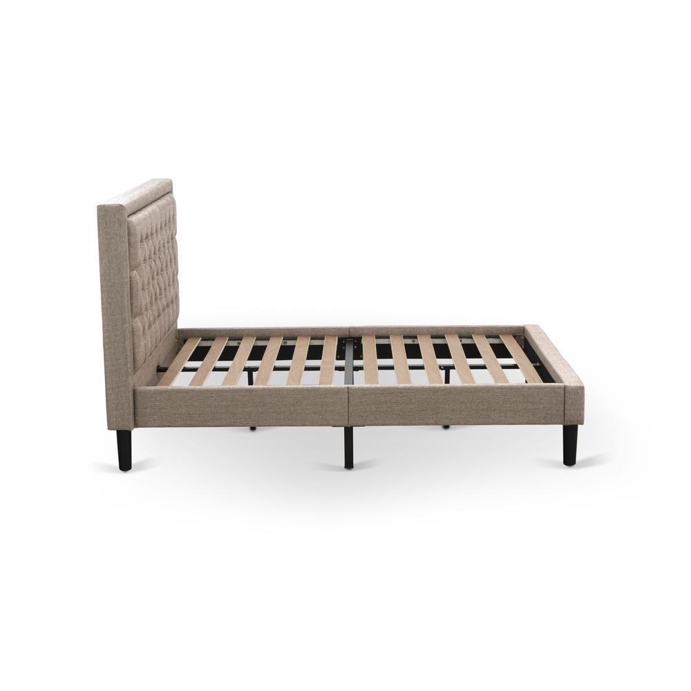 KD16F-1GA0C 2 Pc Full Size Bed Set - Platform Bed Dark Khaki Headboard with 1 Nightstand - Black Finish Legs
