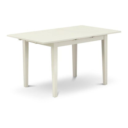 East-West Furniture NFVE3-WHI-15 - A dining room table set of 2 great kitchen dining chairs with Linen Fabric Baby Blue color and a stunning 12" butterfly leaf rectangle kitchen table with Linen White