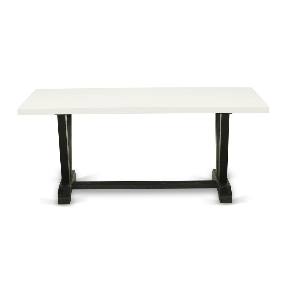 V627MZ606-9 9 Pc Dining Set - Linen White Dining Table with 8 Shitake Dining Room Chairs - Wire Brushed Black Finish