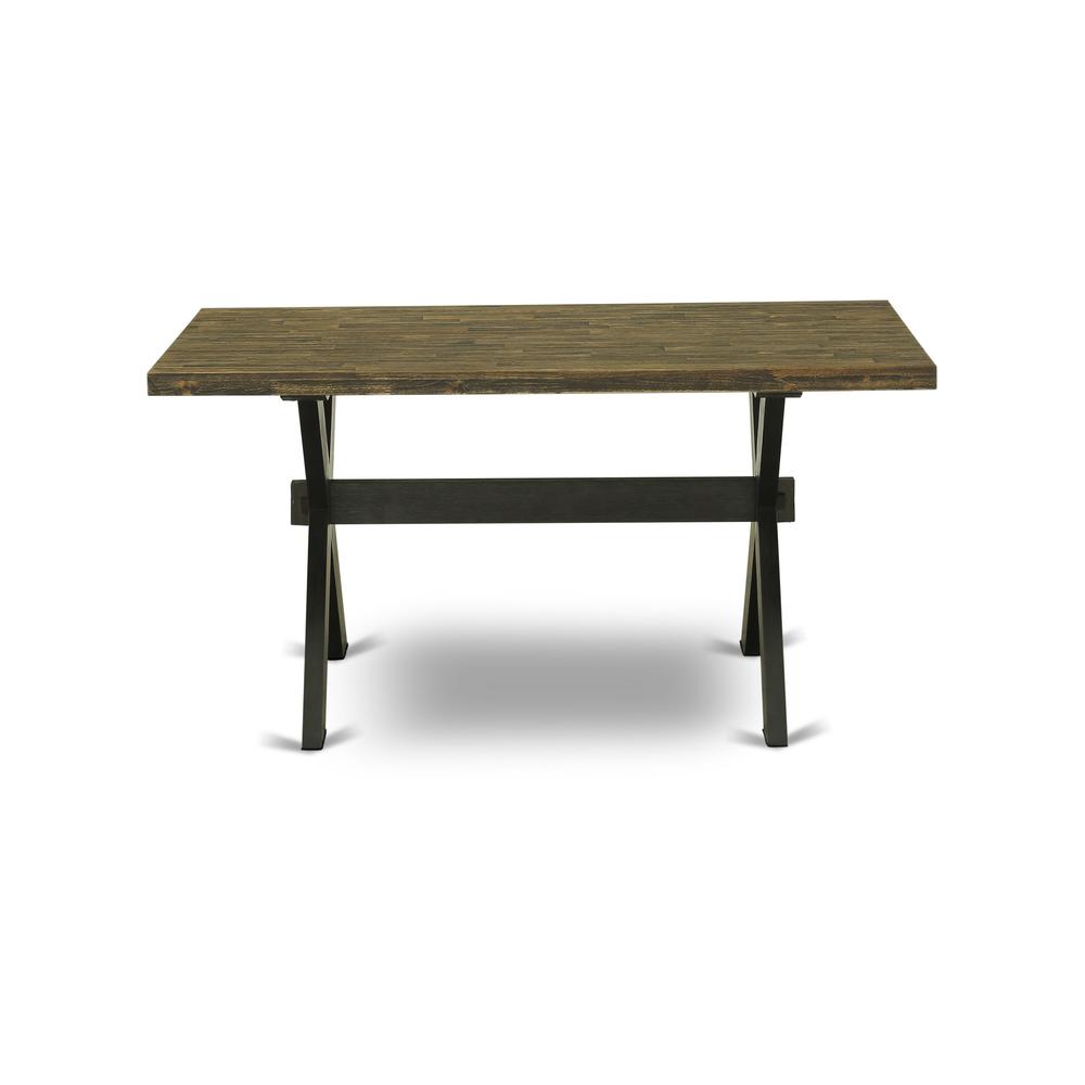 X676MZ650-5 5 Piece Table Set - Distressed Jacobean Dinner Table with 4 Dark Gotham Grey Dining Chairs - Wire Brushed Black Finish