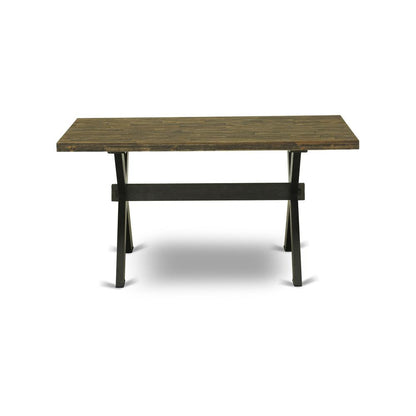 X676MZ650-5 5 Piece Table Set - Distressed Jacobean Dinner Table with 4 Dark Gotham Grey Dining Chairs - Wire Brushed Black Finish