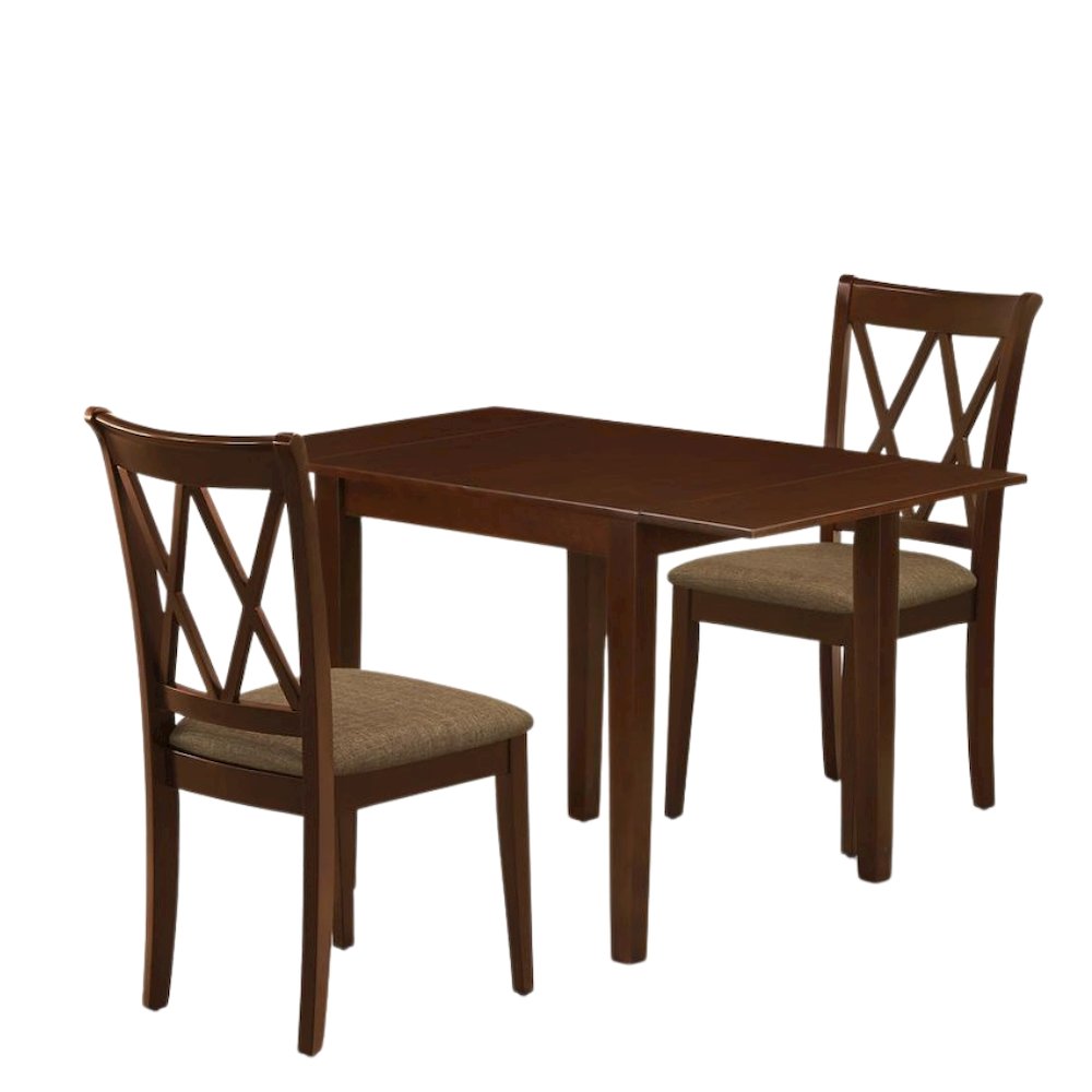 Solid Wood Small Dining Table for 2 with Chairs, Mahogany Brown Finish
