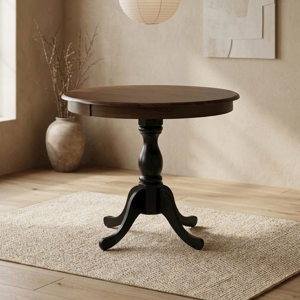 Round Pedestal Wood Dining Table, Traditional Style, Seats 4