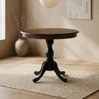 Round Pedestal Wood Dining Table, Traditional Style, Seats 4