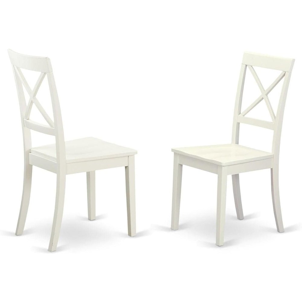 5-Piece Dining Set, Pedestal Table, 4 Wood Chairs, Linen White Finish, Classic