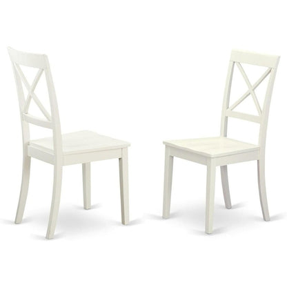 5-Piece Dining Set, Pedestal Table, 4 Wood Chairs, Linen White Finish, Classic