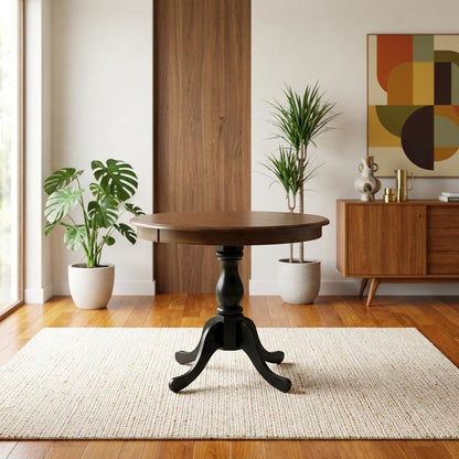 Round Pedestal Wood Dining Table, Traditional Style, Seats 4