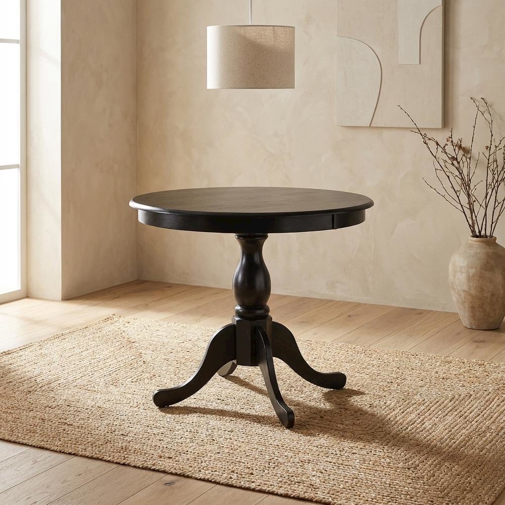 Black Round Pedestal Dining Table, Traditional Style, Seats 4