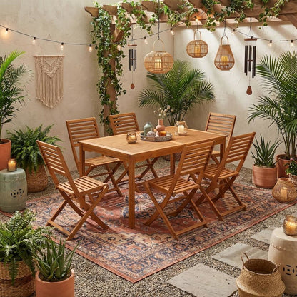 Wooden Patio Set with Oil Finish, Dining Table and 6 Outdoor Side Chairs