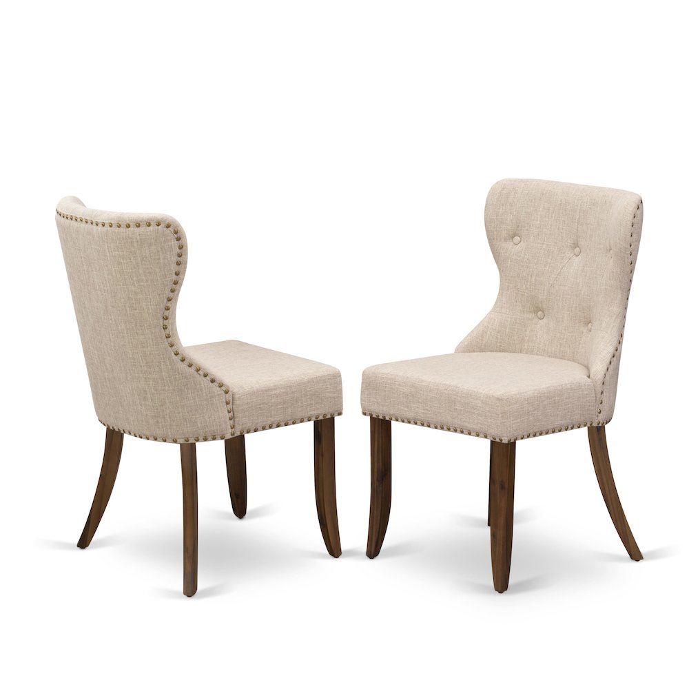 5-Pc Dining Set Of A Pedestal Kitchen Table, 4 Light Tan Fabric Dining Chairs
