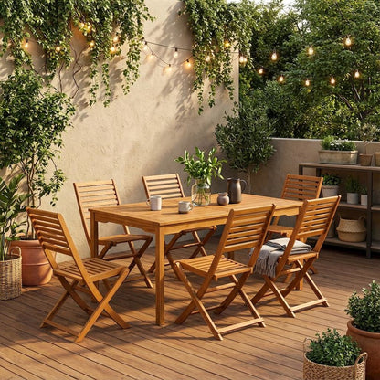 Wooden Patio Set with Oil Finish, Dining Table and 6 Outdoor Side Chairs