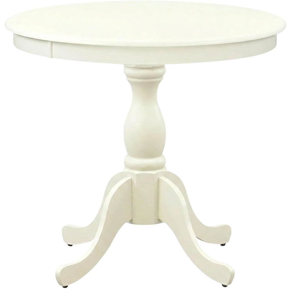 Linen White Round Pedestal Table, Modern Wood Style, Seats 4