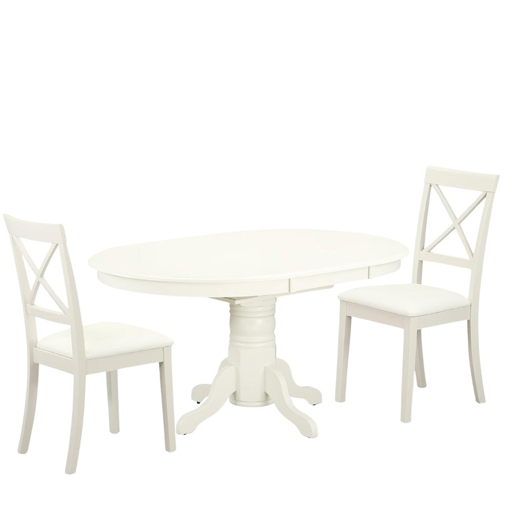 White 5 Pc Kitchen Table Chairs Set of 4, Solid Wood Breakfast Nook