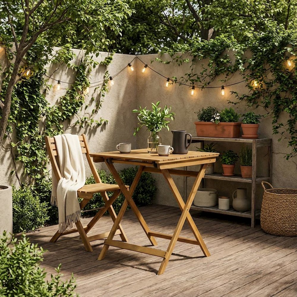 Oil-Finish 3-Piece Outdoor Bistro and 2 Chairs Set with Wood Finish
