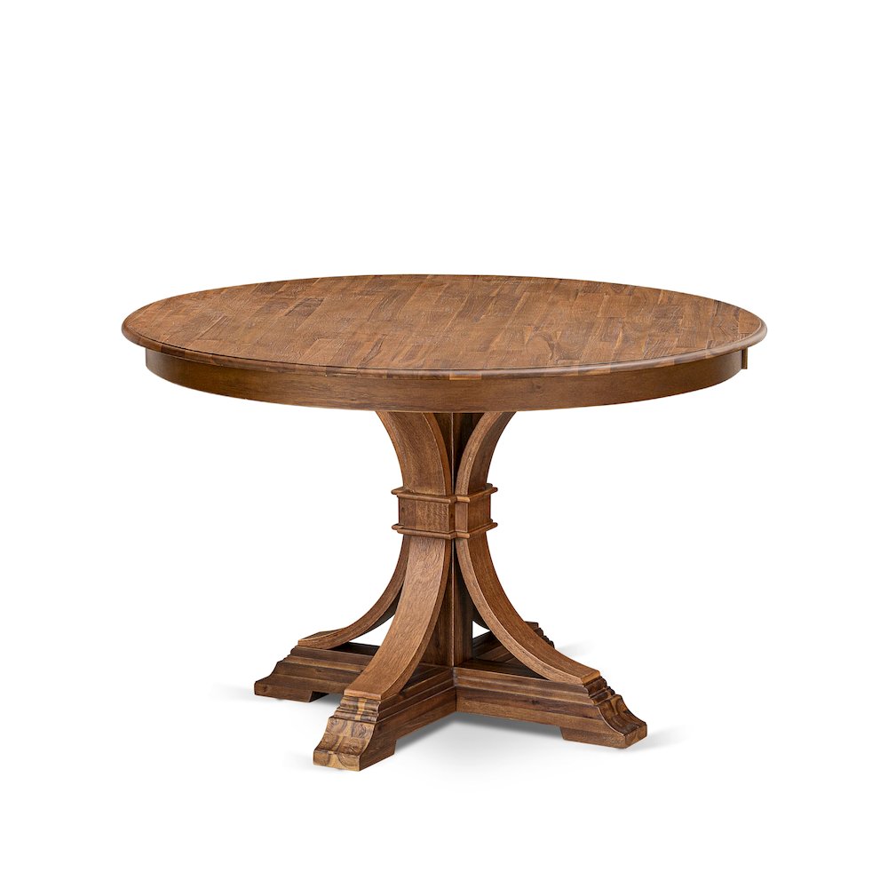 5-Pc Kitchen Table Set A Pedestal Dining Table, 4 Light Tan Fabric Dining Chairs