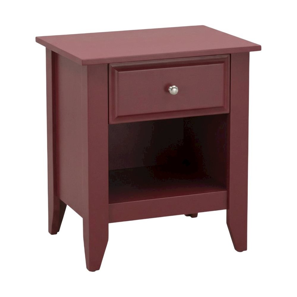 Burgundy Wooden Night Stand with Single Drawer and Stable Design