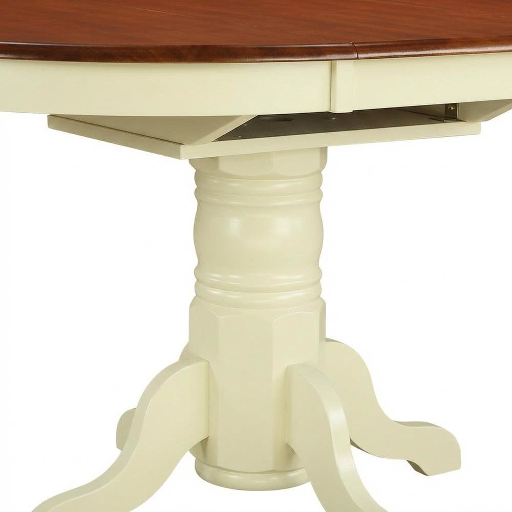 White Oval Pedestal Table, Butterfly Leaf Extension, Seats 6
