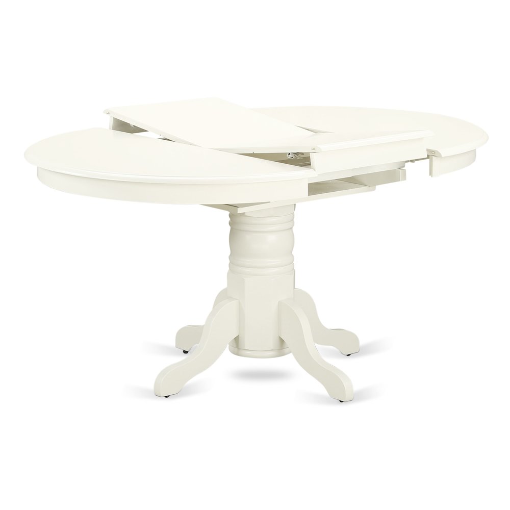 East West Furniture - AVVA7-LWH-C - 7-Piece dining table Set- 6 Dining Chairs with Linen Fabric Seat and Slatted Chair Back - Butterfly Leaf Modern Oval Dining Table - Linen White Finish