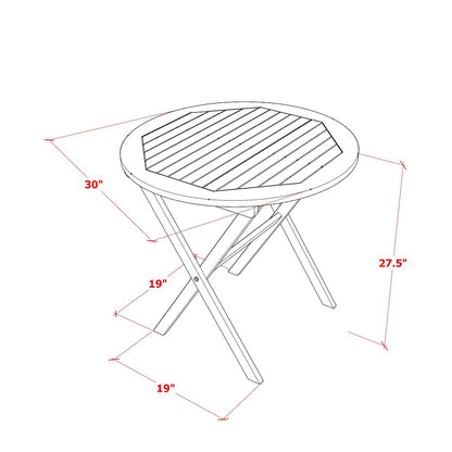 East West Furniture 3-Piece Outdoor Dining Table Set Includes a Bistro Table and 2 Folding Dining Chairs Perfect for Garden, Terrace, Bistro, and Porch - Natural Oil Finish