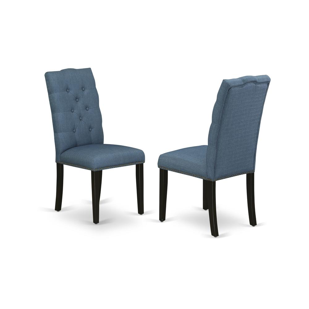 East West Furniture V627EL121-6 6-Piece Awesome Dining Table Set an Excellent Linen White dining table Top and Linen White Wooden Bench and 4 Gorgeous Linen Fabric Padded Parson Chairs with Nail Heads