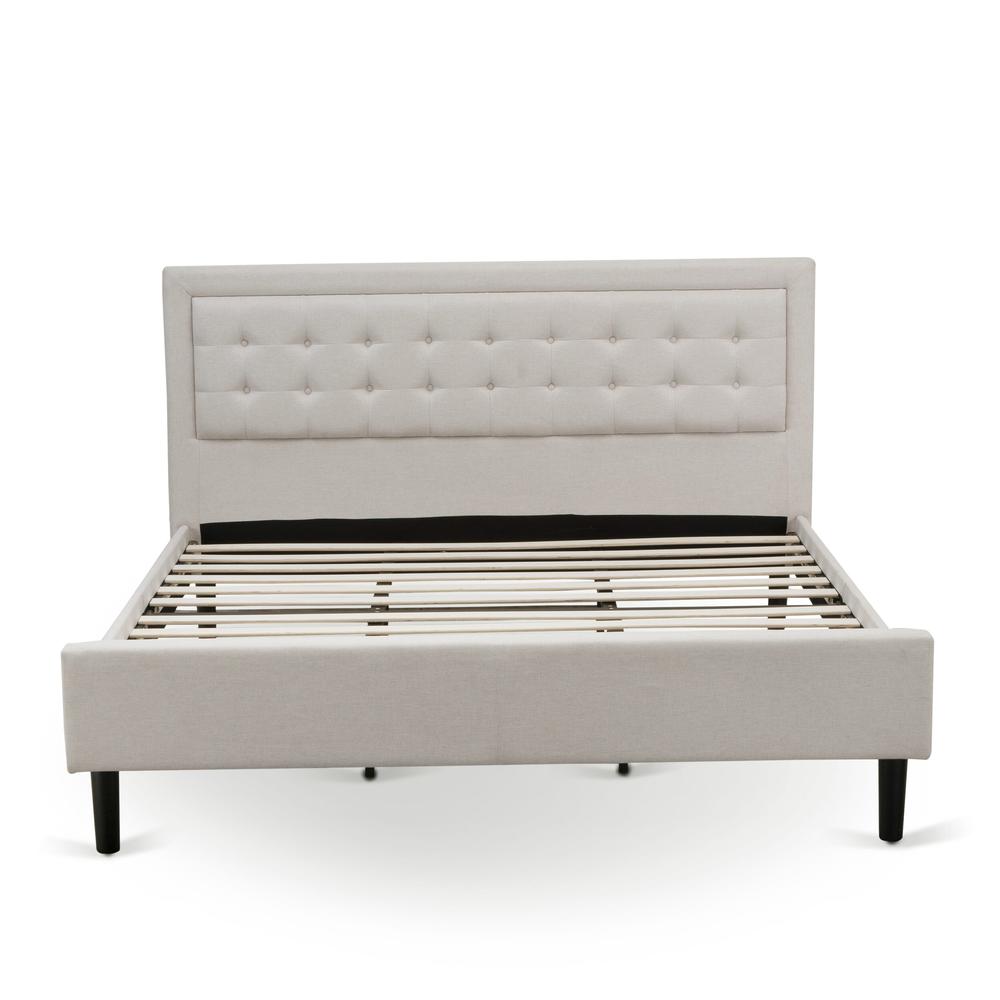 FN08K-1GA07 2-Piece Platform Wooden Set for Bedroom with 1 King Frame and 1 End Table - Mist Beige Linen Fabric