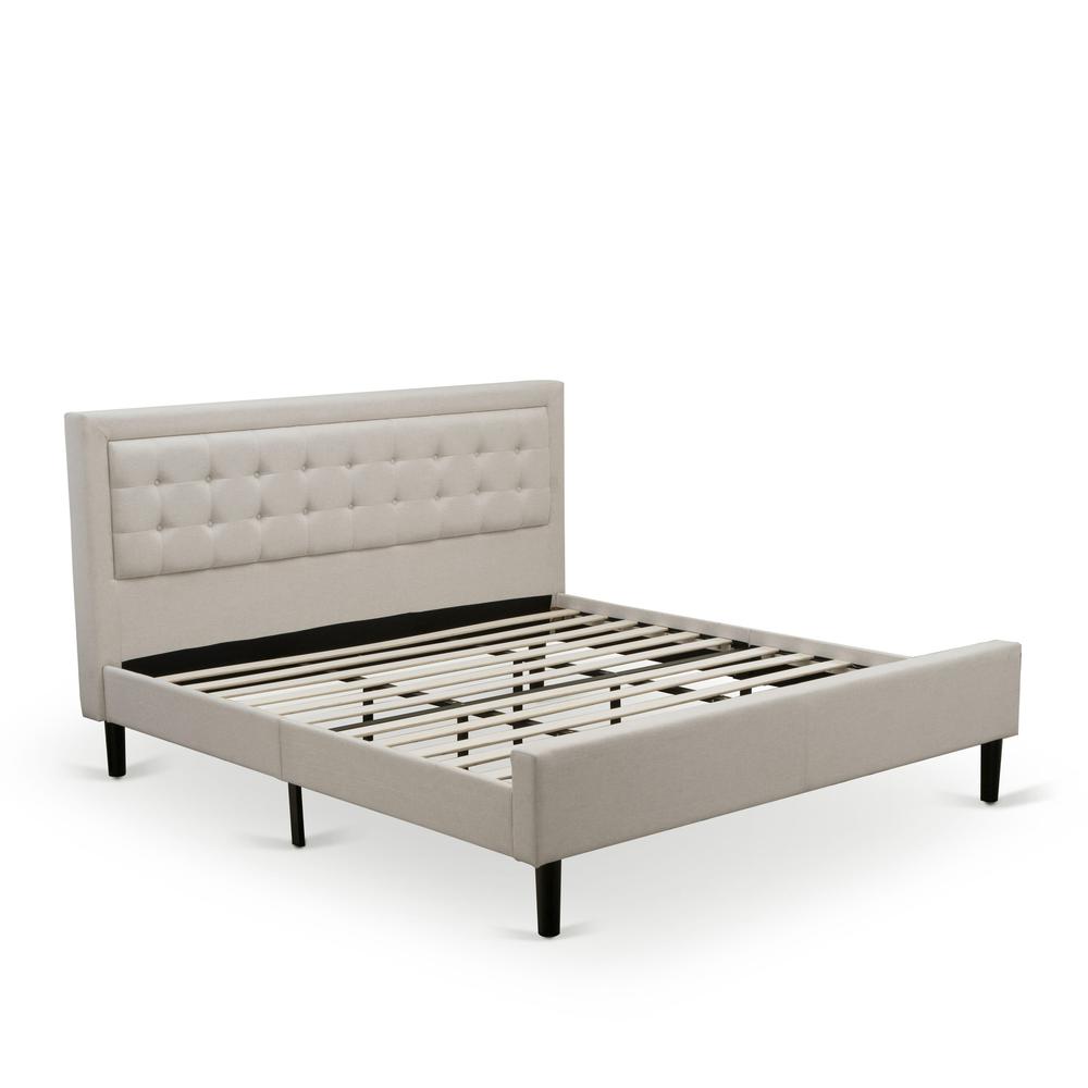 FN08K-1GA07 2-Piece Platform Wooden Set for Bedroom with 1 King Frame and 1 End Table - Mist Beige Linen Fabric