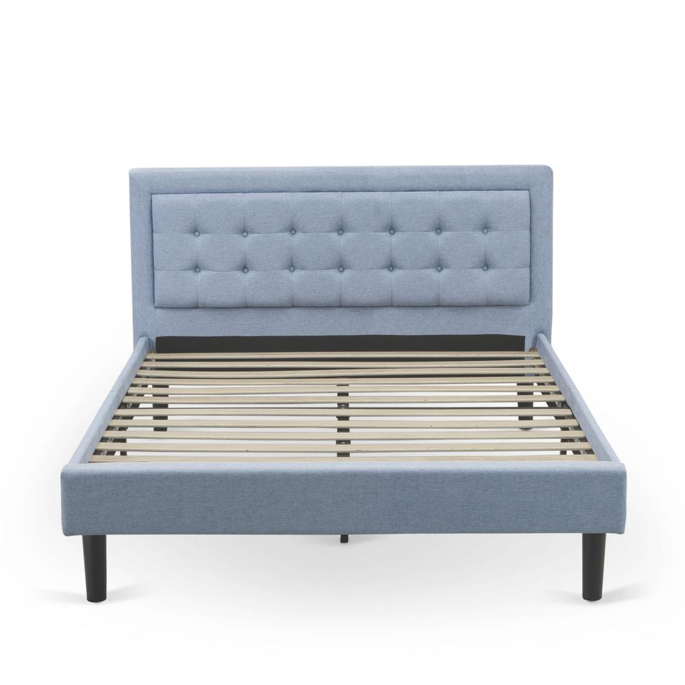 FN11Q-1GO15 2-Piece Platform Bedroom Furniture Set with 1 Platform Bed and a Wood Nightstand - Denim Blue Linen Fabric