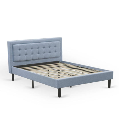 FN11Q-1GO15 2-Piece Platform Bedroom Furniture Set with 1 Platform Bed and a Wood Nightstand - Denim Blue Linen Fabric