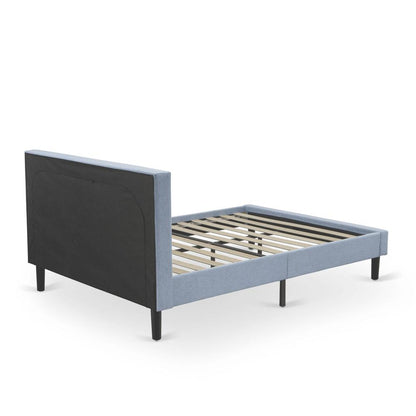 FN11Q-1GO15 2-Piece Platform Bedroom Furniture Set with 1 Platform Bed and a Wood Nightstand - Denim Blue Linen Fabric