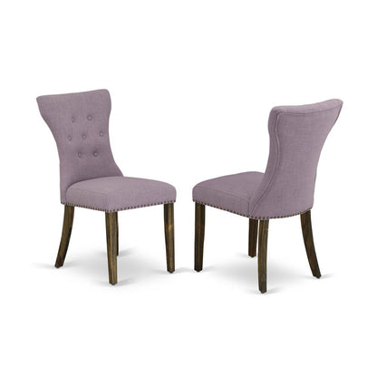 East West Furniture V726GA740-5 5-Piece Dinette Set- 4 Upholstered Dining Chairs with Dahlia Linen Fabric Seat and Button Tufted Chair Back - Rectangular Table Top & Wooden Legs - Linen White and Dist