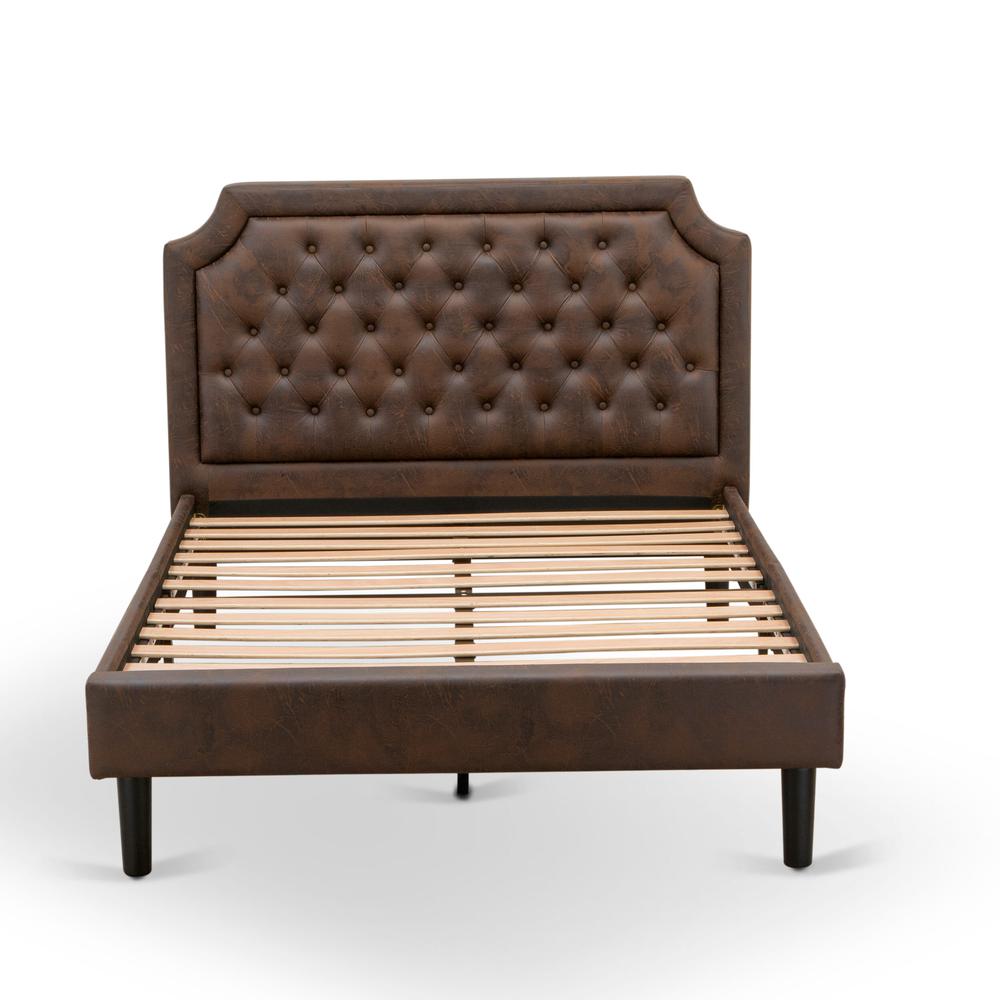 GB25F-1GA08 2-Pc Full Size Bed Set with Platform Bed and an Antique Walnut Night Stand - Dark Brown Faux Leather and Black Legs