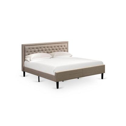 KD16K-2GA08 3 Piece Bedroom Set - Platform Bed Dark Khaki Headboard with 2 nightstands - Black Finish Legs