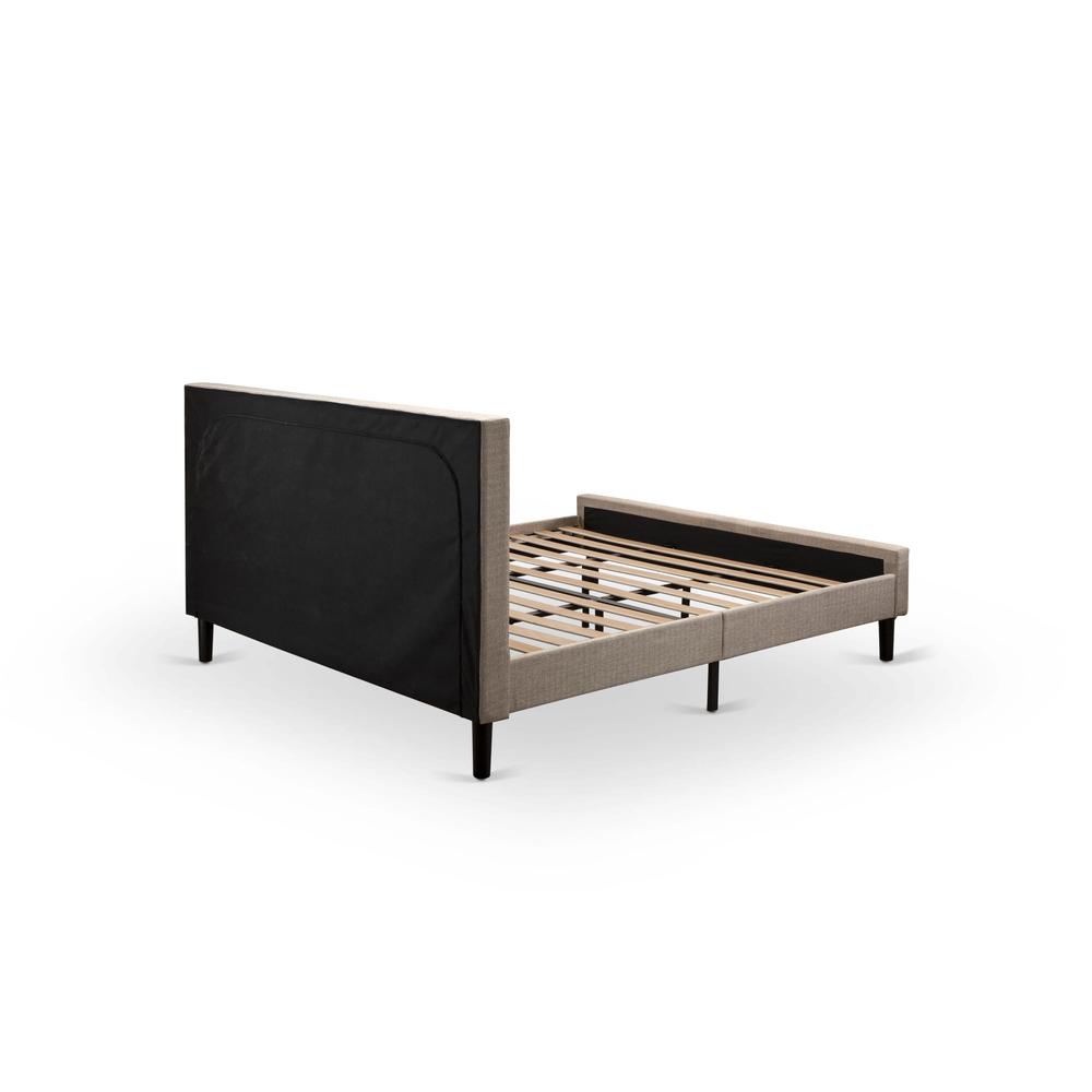 KD16K-2GA08 3 Piece Bedroom Set - Platform Bed Dark Khaki Headboard with 2 nightstands - Black Finish Legs