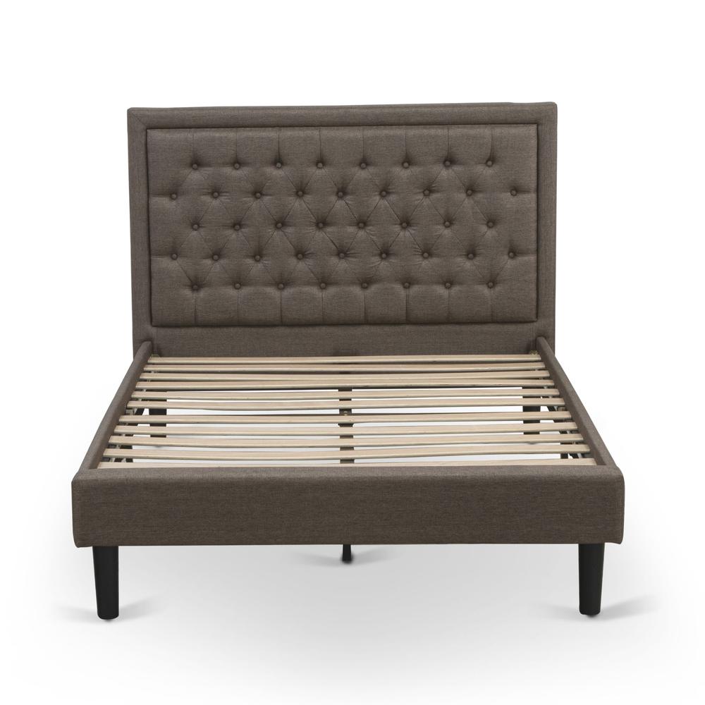 KD18F-1GA07 2 Pc Bed Set - Full Size Bed Frame Brown Headboard with 1 Wooden Night Stand - Black Finish Legs
