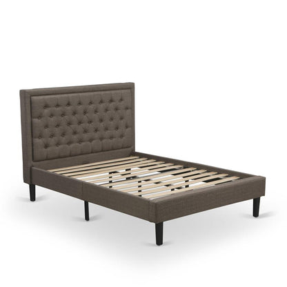 KD18F-1GA07 2 Pc Bed Set - Full Size Bed Frame Brown Headboard with 1 Wooden Night Stand - Black Finish Legs