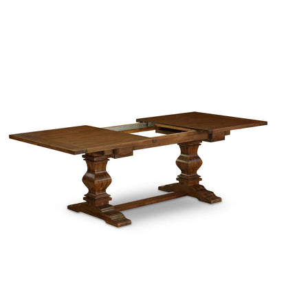 7- pieces dining table set with Chair’s Legs and Brown Beige Linen Fabric