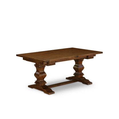 7- pieces dining table set with Chair’s Legs and Brown Beige Linen Fabric